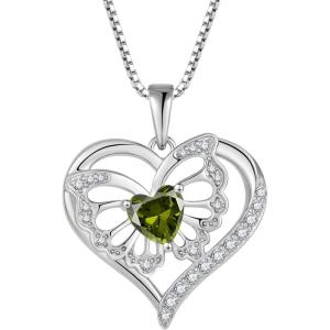 imageButterfly Necklace for Women 925 Sterling Silver Love Heart Necklace Birthstone Pendant Jewelry Gifts for Women Her Mom Wife08 August  Peridot