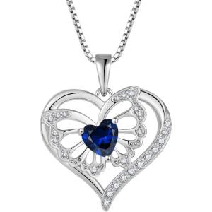 imageButterfly Necklace for Women 925 Sterling Silver Love Heart Necklace Birthstone Pendant Jewelry Gifts for Women Her Mom Wife09 September  Sapphire