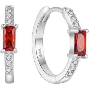 imageHuggie Hoop Earrings for Women 925 Sterling Silver Baguette Hoop Earrings Birthstone Jewelry Gifts for Her01 January  Garnet