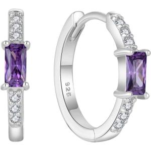 imageHuggie Hoop Earrings for Women 925 Sterling Silver Baguette Hoop Earrings Birthstone Jewelry Gifts for Her02 February  Amethyst