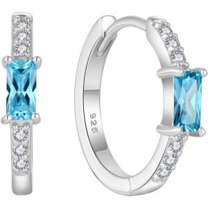 imageHuggie Hoop Earrings for Women 925 Sterling Silver Baguette Hoop Earrings Birthstone Jewelry Gifts for Her03 March  Aquamarine