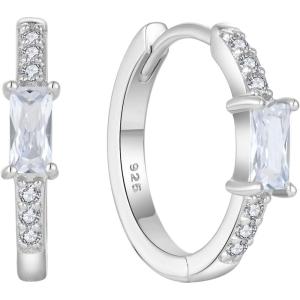 imageHuggie Hoop Earrings for Women 925 Sterling Silver Baguette Hoop Earrings Birthstone Jewelry Gifts for Her04 April  Simulated Diamond