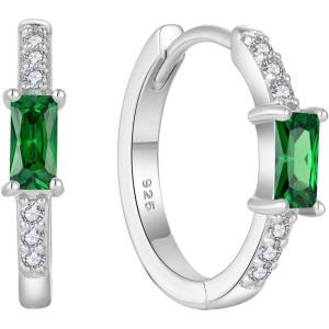 imageHuggie Hoop Earrings for Women 925 Sterling Silver Baguette Hoop Earrings Birthstone Jewelry Gifts for Her05 May  Emerald