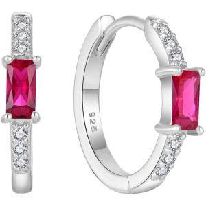 imageHuggie Hoop Earrings for Women 925 Sterling Silver Baguette Hoop Earrings Birthstone Jewelry Gifts for Her07 July  Ruby