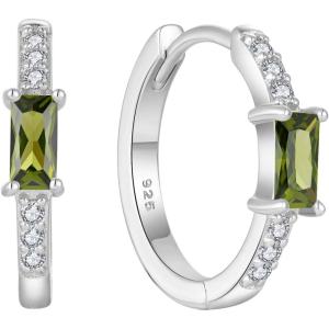 imageHuggie Hoop Earrings for Women 925 Sterling Silver Baguette Hoop Earrings Birthstone Jewelry Gifts for Her08 August  Peridot