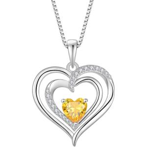 imageLove Heart Citrine Necklace for Women 925 Sterling Silver November Birthstone Necklace Dainty Pendant Jewelry for Women Her Wife Mom Daughter Girlfriend
