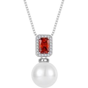 imagePearl Necklace for Women 925 Sterling Silver Birthstone Pendant Necklace Emerald Cut Jewelry Gifts for Her01 January  Garnet