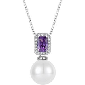 imagePearl Necklace for Women 925 Sterling Silver Birthstone Pendant Necklace Emerald Cut Jewelry Gifts for Her02 February  Amethyst