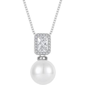 imagePearl Necklace for Women 925 Sterling Silver Birthstone Pendant Necklace Emerald Cut Jewelry Gifts for Her04 April  Simulated Diamond