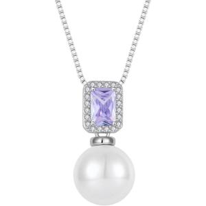 imagePearl Necklace for Women 925 Sterling Silver Birthstone Pendant Necklace Emerald Cut Jewelry Gifts for Her06 June  Alexandrite