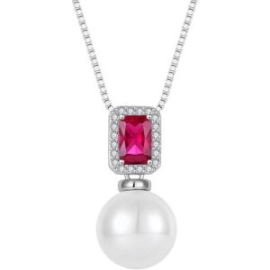 imagePearl Necklace for Women 925 Sterling Silver Birthstone Pendant Necklace Emerald Cut Jewelry Gifts for Her07 July  Ruby