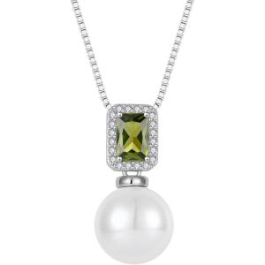 imagePearl Necklace for Women 925 Sterling Silver Birthstone Pendant Necklace Emerald Cut Jewelry Gifts for Her08 August  Peridot