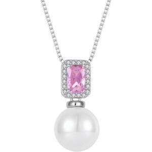 imagePearl Necklace for Women 925 Sterling Silver Birthstone Pendant Necklace Emerald Cut Jewelry Gifts for Her10 October  Pink Tourmaline