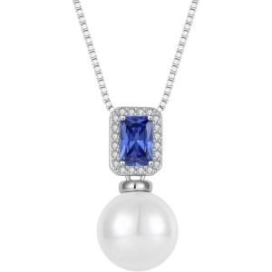 imagePearl Necklace for Women 925 Sterling Silver Birthstone Pendant Necklace Emerald Cut Jewelry Gifts for Her12 December  Tanzanite