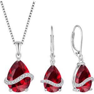 imageTeardrop Jewelry Set for Women 925 Sterling Silver Ruby Necklace Dangle Drop Leverback Earrings July Birthstone Jewelry Gifts for Her