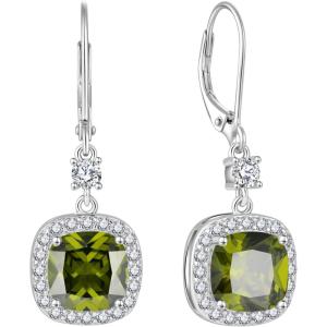 imageWomen Leverback Earrings 925 Sterling Silver Princess Cut Halo Earrings Birthstone Dangle Drop Earrings for Women Her Mom Wife08 August  Peridot