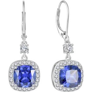 imageWomen Leverback Earrings 925 Sterling Silver Princess Cut Halo Earrings Birthstone Dangle Drop Earrings for Women Her Mom Wife12 December  Tanzanite