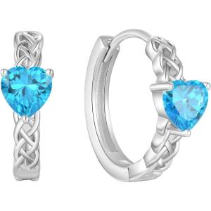 imageCeltic Knot Hoop Earrings 925 Sterling Silver Infinity Huggie Earrings with Birthstone Irish Jewelry Gifts for Women03 March  Aquamarine