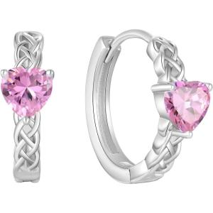 imageCeltic Knot Hoop Earrings 925 Sterling Silver Infinity Huggie Earrings with Birthstone Irish Jewelry Gifts for Women10 October  Pink Tourmaline