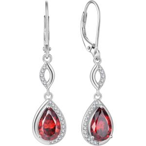 imageDangle Drop Earrings for Women 925 Sterling Silver Teardrop Leverback Earrings with Birthstone Jewelry Gift for Women Her Mom01 January  Garnet