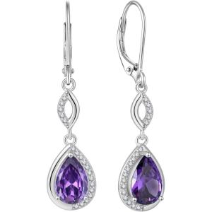 imageDangle Drop Earrings for Women 925 Sterling Silver Teardrop Leverback Earrings with Birthstone Jewelry Gift for Women Her Mom02 February  Amethyst
