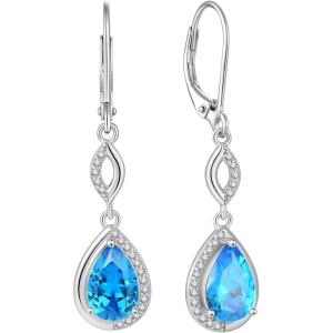imageDangle Drop Earrings for Women 925 Sterling Silver Teardrop Leverback Earrings with Birthstone Jewelry Gift for Women Her Mom03 March  Aquamarine