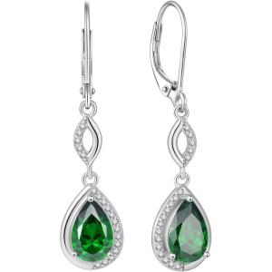 imageDangle Drop Earrings for Women 925 Sterling Silver Teardrop Leverback Earrings with Birthstone Jewelry Gift for Women Her Mom05 May  Emerald