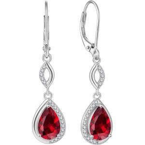 imageDangle Drop Earrings for Women 925 Sterling Silver Teardrop Leverback Earrings with Birthstone Jewelry Gift for Women Her Mom07 July  Ruby