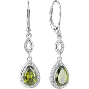 imageDangle Drop Earrings for Women 925 Sterling Silver Teardrop Leverback Earrings with Birthstone Jewelry Gift for Women Her Mom08 August  Peridot