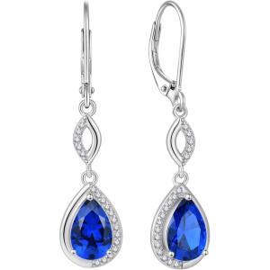 imageDangle Drop Earrings for Women 925 Sterling Silver Teardrop Leverback Earrings with Birthstone Jewelry Gift for Women Her Mom09 September  Sapphire
