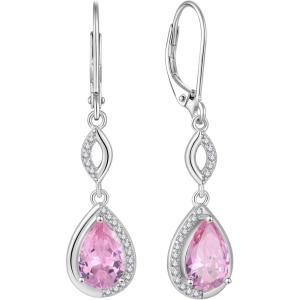 imageDangle Drop Earrings for Women 925 Sterling Silver Teardrop Leverback Earrings with Birthstone Jewelry Gift for Women Her Mom10 October  Pink Tourmaline