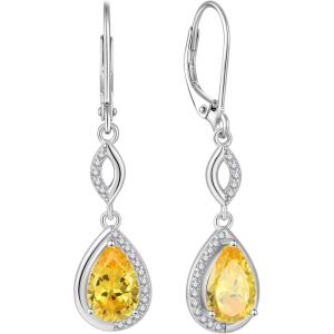 imageDangle Drop Earrings for Women 925 Sterling Silver Teardrop Leverback Earrings with Birthstone Jewelry Gift for Women Her Mom11 November  Citrine