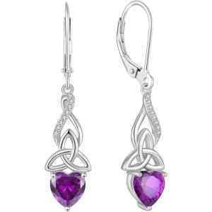 imageInfinity Celtic Knot Earrings for Women 925 Sterling Silver Dangle Drop Leverback Earirngs with Birthstone Irish Good Luck Jewelry Gifts for Her02 February  Amethyst