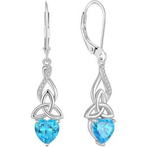 imageInfinity Celtic Knot Earrings for Women 925 Sterling Silver Dangle Drop Leverback Earirngs with Birthstone Irish Good Luck Jewelry Gifts for Her03 March  Aquamarine