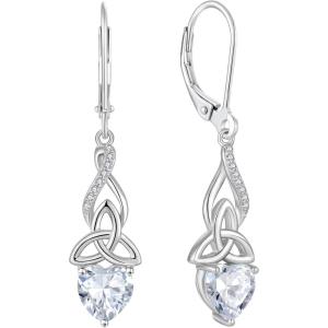 imageInfinity Celtic Knot Earrings for Women 925 Sterling Silver Dangle Drop Leverback Earirngs with Birthstone Irish Good Luck Jewelry Gifts for Her04 April  Simulated Diamond