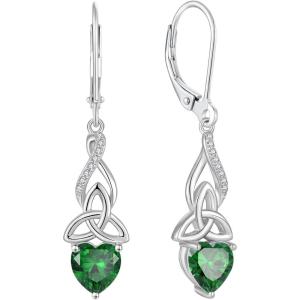 imageInfinity Celtic Knot Earrings for Women 925 Sterling Silver Dangle Drop Leverback Earirngs with Birthstone Irish Good Luck Jewelry Gifts for Her05 May  Emerald
