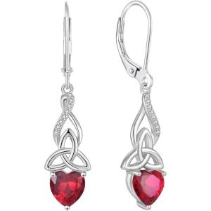 imageInfinity Celtic Knot Earrings for Women 925 Sterling Silver Dangle Drop Leverback Earirngs with Birthstone Irish Good Luck Jewelry Gifts for Her07 July  Ruby