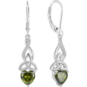 imageInfinity Celtic Knot Earrings for Women 925 Sterling Silver Dangle Drop Leverback Earirngs with Birthstone Irish Good Luck Jewelry Gifts for Her08 August  Peridot
