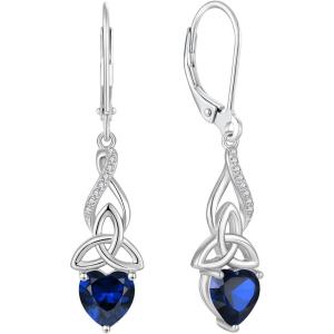 imageInfinity Celtic Knot Earrings for Women 925 Sterling Silver Dangle Drop Leverback Earirngs with Birthstone Irish Good Luck Jewelry Gifts for Her09 September  Sapphire