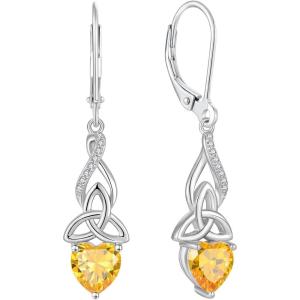 imageInfinity Celtic Knot Earrings for Women 925 Sterling Silver Dangle Drop Leverback Earirngs with Birthstone Irish Good Luck Jewelry Gifts for Her11 November  Citrine