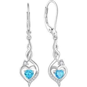 imageInfinity Dangle Drop Earrings for Women 925 Sterling Silver Heart Leverback Twisted Earrings with Birthstone Jewelry Gifts for Her03 March  Aquamarine