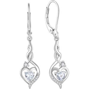 imageInfinity Dangle Drop Earrings for Women 925 Sterling Silver Heart Leverback Twisted Earrings with Birthstone Jewelry Gifts for Her04 April  Simulated Diamond