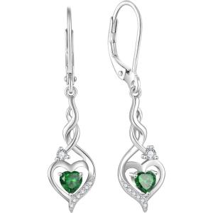 imageInfinity Dangle Drop Earrings for Women 925 Sterling Silver Heart Leverback Twisted Earrings with Birthstone Jewelry Gifts for Her05 May  Emerald