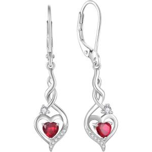 imageInfinity Dangle Drop Earrings for Women 925 Sterling Silver Heart Leverback Twisted Earrings with Birthstone Jewelry Gifts for Her07 July  Ruby