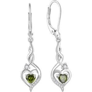 imageInfinity Dangle Drop Earrings for Women 925 Sterling Silver Heart Leverback Twisted Earrings with Birthstone Jewelry Gifts for Her08 August  Peridot