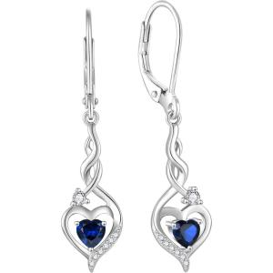 imageInfinity Dangle Drop Earrings for Women 925 Sterling Silver Heart Leverback Twisted Earrings with Birthstone Jewelry Gifts for Her09 September  Sapphire