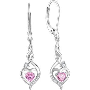 imageInfinity Dangle Drop Earrings for Women 925 Sterling Silver Heart Leverback Twisted Earrings with Birthstone Jewelry Gifts for Her10 October  Pink Tourmaline