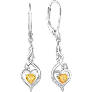 imageInfinity Dangle Drop Earrings for Women 925 Sterling Silver Heart Leverback Twisted Earrings with Birthstone Jewelry Gifts for Her11 November  Citrine