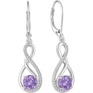 imageInfinity Dangle Earrings for Women 925 Sterling Silver Leverback Drop Earrings with Birthstone Jewelry Gifts for Women Mom Her Wife02 February  Amethyst