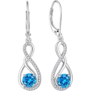 imageInfinity Dangle Earrings for Women 925 Sterling Silver Leverback Drop Earrings with Birthstone Jewelry Gifts for Women Mom Her Wife03 March  Aquamarine